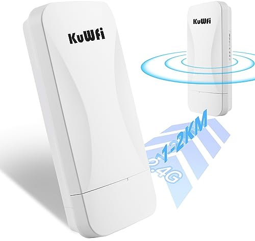 KuWFi 300Mbps Point d'accès WiFi Repeteur Antenne WiFi Exterieur, Antenne WiFi Longue Portée Pont WiFi Ethernet Haut Débit, 2.4G Longue Portée Jusqu'à 1KM CPE avec Ports Ethernet, PTP/PTMP, 2PCS