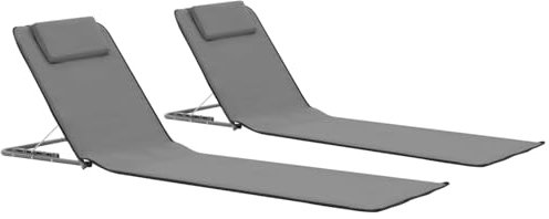LAPOOH Klappbare Strandmatte 2 STK. Stahl und Stoff Grau, Klappliege, Klappliegestuhl, Strand Matte, Rückenlehne, Freibad Liege, Liegematte, Strand Matratze
