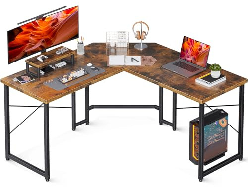AODK L Shaped Gaming Desk, Computer Corner Desk, PC Gaming Desk Table with Large Monitor Riser Stand for Home Office Sturdy Writing Workstation,51 * 19 inch,Vintage