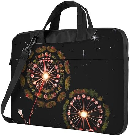 Starry Pusteblume ultradünne wasserdichte Laptoptasche mit Schultergurt und Griff für tägliche Geschäftsreisen, Schwarz , 15.6 inch
