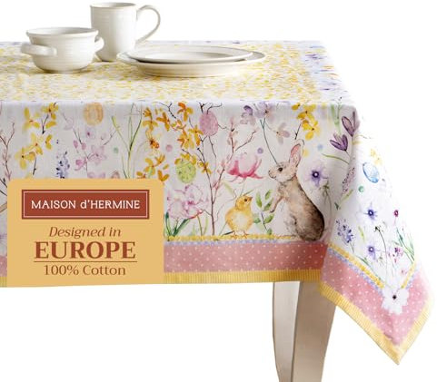 Maison d' Hermine Tischdecke, 100 % Baumwolle, dekorativ, waschbar, quadratisch, für Geschenke, Küche, Esszimmer, Buffet-Partys und Camping, Osterfreude – Frühling/Sommer (152,4 x 152,4 cm)
