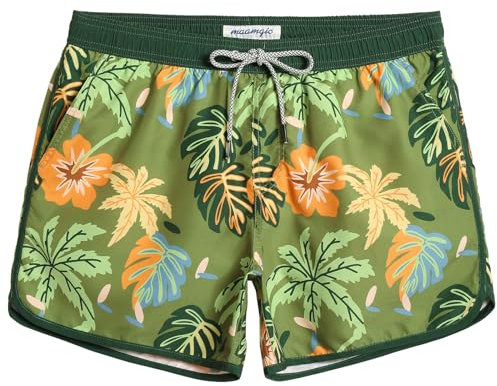 MaaMgic Herren Badeshorts Vintage Retro Boardshorts Schnelltrocknend Kurz Badehose Schwimmhose mit Mesh-Futter und Verstellbarem Tunnelzug,New Grün Monstera 4.5,L