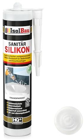 Isolbau Mastic en silicone sanitaire - Transparent - 300 ml - Haute élasticité - Pour joints et joints - Résistant à la moisissure et imperméable - Cartouche