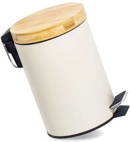 GREELUE 3L Mülleimer Bad mit Holzdeckel, Kosmetikeimer mit Absenkautomatik (Soft Close), Badezimmer eimer, Abfalleimer Bad (Beige 3L)