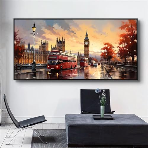 Diamond Painting Londoner Stadt Diamant Painting Bilder Erwachsene Groß DIY Diamond Art Kinder Full Drill Diamond Painting Zubehör 5D Diamant Kunst Malerei Stickerei Set Home Wand Decor 60x30 cm R391