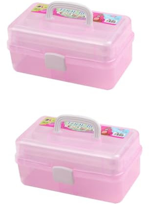 NUOBESTY 2Er-Box Aufbewahrungsbehälter für Kunsthandwerk Lagerung Koffer zum Basteln Mülleimer-Organizer Behälter für Malerbedarf Bildboxen rosa pink Multifunktion Container Werkzeugkasten
