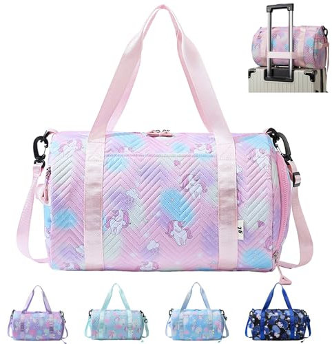 YOUYOKE Borsa da Viaggio Bambina, 25L Borsa Palestra Unicorno Impermeabile, Borsone Viaggio, Travel Weekender Gym Bag con Scomparto per Donna Scarpe e Strato Umido, Rosa