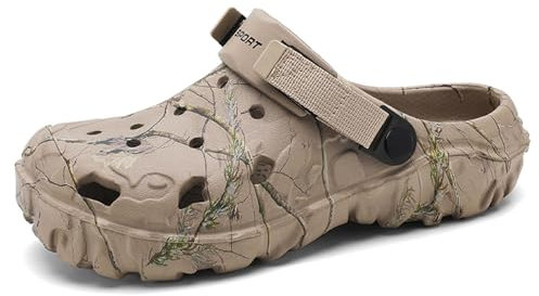 SECHRITE Zuecos de Jardín Unisex Zapatos de Jardín para Mujer Hombre Moda Deportiva EVA Adults Clogs para Verano Playa Pantuflas, Caqui 44 EU