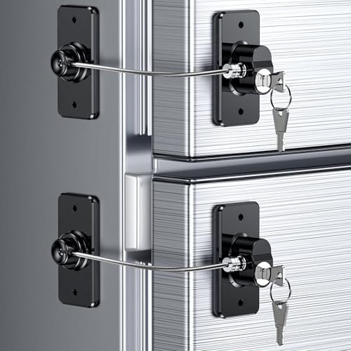 2 Pezzi Blocca Bambini per Frigorifero e Cassetti, Blocca Chiusura Cassetti con Potente Adesivo, Sicurezza Chiudi Cassetti Bambini per Frigorifero Armadietto, Cassetto, Armadio (B-Nero-2Pezzi)