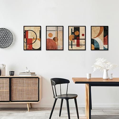 Studio Moien Bauhaus Boho Poster-Set - 4 Set of A4 Posters Wandbilder for Zuhause, Küche, Büro, Schlafzimmer, Wohnzimmer