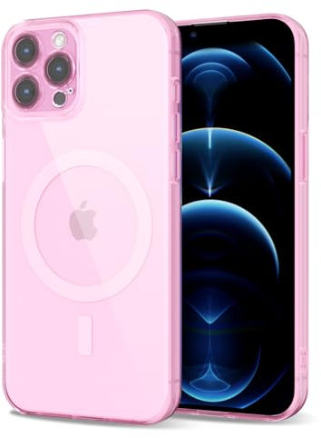Svanove per iPhone 12 Pro Max Cover Compatibile con MagSafe, Trasparente Magnetica Protezione della fotocamera Custodia, Sottile Silicone Antiurto Anti-Graffio Custodia Case, Rosa Chiaro