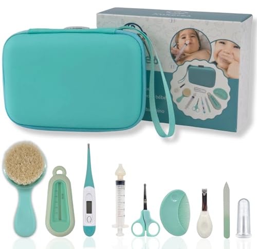 Kuketes Babypflege-Set für Neugeborene, komplett mit Nagelknipser, Feile, Schere, Duschthermometer, Babyspritze, Bürste, Kamm und Nasensauger
