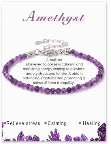 APMGONT Naturstein Armband für Damen, 3mm Natürliches Edelstein Armbänder Perlen Armband Yoga Kleine Facettierte Armbänder Geschenk für Frauen Mädchen (Amethyst)