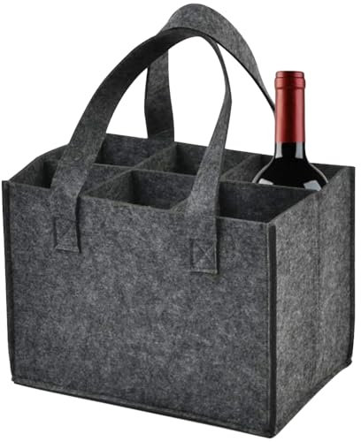 YWKJDDM Felt Bottle Carrier with 6 Divider, Portable Tote for Travel, Picnic & Parties (Grey)