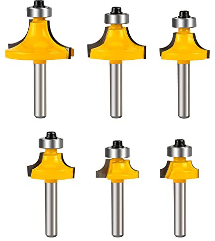 Yueqing Zhongji roundover Router bit 1/4 Shank Router bits 1/4 Shank 1/4-Inch Shank Roundover Edging Router Bit Set Corner Rounding Edge Forming Bit Set 1/2, 3/8, 5/16 ,1/4,3/16,1/8Radius 6pcs