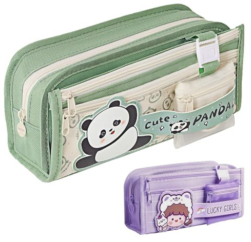 HautStore Grün Federmäppchen mit 4 Fächern, Mäppchen mit Kleine Hängetasche, Bleistiftbox, Federmappe, Federtaschen, Schreibwarenbeutel, Schule Teenager Geschenk, Große Kapazität Pencil Case