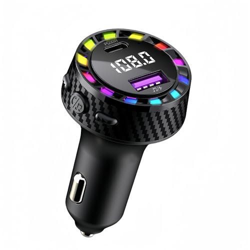 Bluetooth 5.3 FM Transmitter for Car – Bluetooth Car Adapter USB C Fast Charger, Wireless Radio Music Receiver, Hand-Free Calling, for iPhone 16 15 Pro Max 14 13 Plus, Samsung S25 S24 Ultra S23 Plus