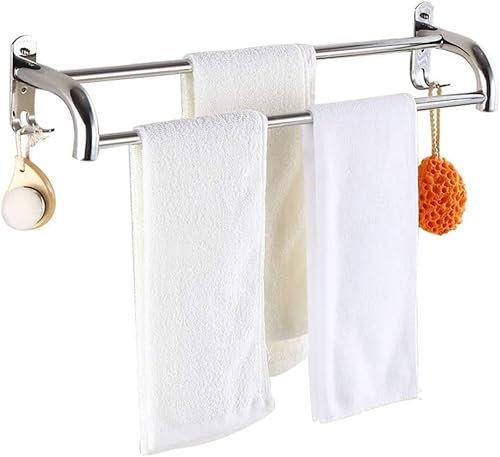 Porte-serviettes de salle de bain avec double crochets Porte-serviettes mural et étagère 80 cm