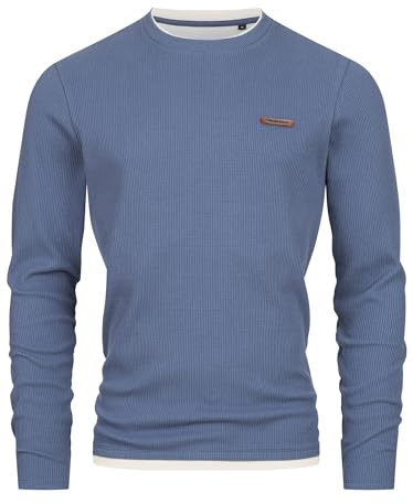 Indicode Herren INSigfinn Langarmshirt aus Baumwollmix | Herrenshirt Langarm Longsleeve Shirt Männer China Blue, S