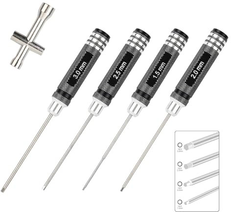4 PCS Hex Screw Driver Set with Cross Wrenches Sleeve, 1.5mm 2.0mm 2.5mm 3.0mm Hex Screwdriver Set, for RC Car Drone Multi-Axis Helicopter