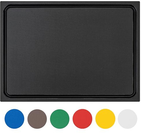 MUVELL ECOline - Schneidebrett Kunststoff Spülmaschinenfest, EXTRA dick & schwer, messerschonend | ver. Farben & Größen | BBQ Küchenbrett | Schneidbrett mit Saftrille (Schwarz, 45x30x2 cm)