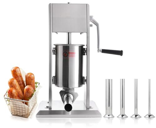 Hakka 5L/11Lb Sausage Stuffer Machine,2 Speed Stainless Steel Vertical Sausage Maker with Four Tubes,Meatball Maker for Home & Commercial Kitchens