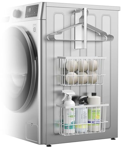 Detukna Magnetic Dryer Ball Holder and Hanger Organizer Magnetic Hanger Holder for Washing Machine Laundry Room Organization, Laundry Dryer Balls Storage & Hanger Storage Magnetic Organizer (White)