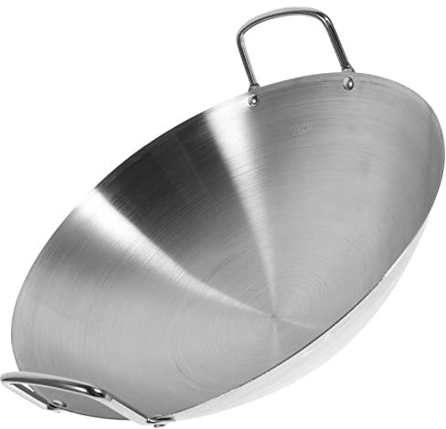 OFFSCH Wok Sarten Chino Sartén De Acero Inoxidable Plato Antiadherente Multifuncional Fácil De Limpiar