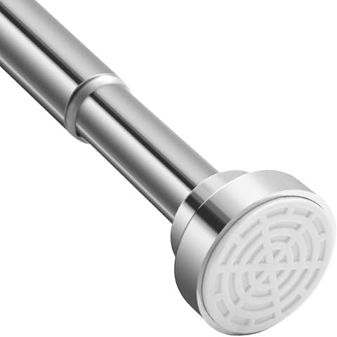 CROWNSHOP Shower Curtain Pole, 115-210cm Stainless Steel, Adjustable Spring Tension Telescopic Rail, Extendable