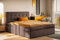 Kaiser Möbel - Boxspringbett 200x200 cm - Bett mit Bettkasten, Matratze H2 Mittelweich - Hohe Kopfstütze, 2 Matratzen und 2 Bettkästen - Polsterbett LUDANO, Stoff Noel Braun