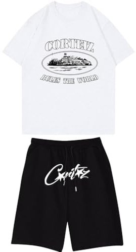 Oanviso Completi Sportivi Uomo Y2K Gothic Tracksuit Jogging Set | Manica Corta Suit, Amanti, Stampa, Collo Rotondo, Shorts e T-shirt Set