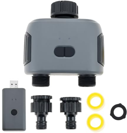 Bewässerungscomputer 2 Ausgänge Bluetooth Smart Zeitschaltuhr App | IPX5,Wasserdicht,Doppelausgang,Bluetooth,App-Steuerung,Tuya,2 Zonen,Garten,Balkon,Terrasse