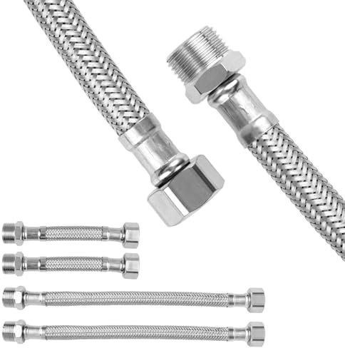 4 Pièces Tuyau De Raccordement Flexible Robinet, Tuyaux Flexibles 3/8 En Acier Inoxydable, Tuyau Flexible pour Robinet, Flexible Robinet de accordement pour Salle De Bain, 20 Cm+10 Cm