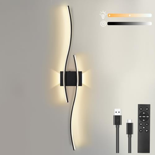 Large Rechargeable Battery Operated Wall Lights Indoor,100cm Wireless Wall Lights with Remote Control,Stepless Colors 3000K-6000K & Dimming,Morden Touch Wall Sconces for Living Room Bedroom Hallway