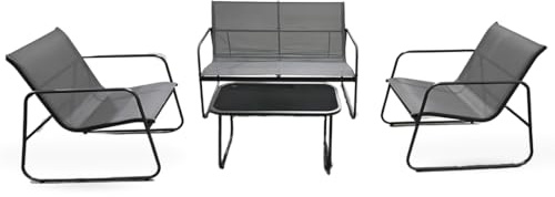 EVRE NEW Luis 4-Piece Outdoor Furniture Set, Metal Frame Patio Conversation Set with Table, Grey (Black)