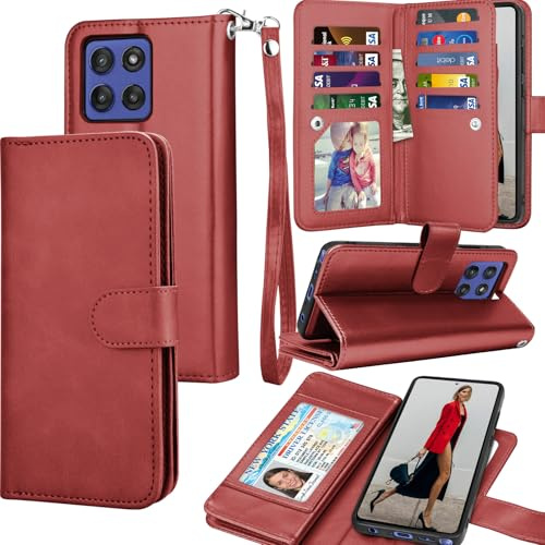 Tekcoo Wallet Case for Motorola Moto G Stylus 5G | 2025 Only | XT2517, PU Leather ID Cash Credit Card Slots Holder Carrying Pouch Folio Flip Cover [Detachable Magnetic Hard Cases] Lanyard - Red