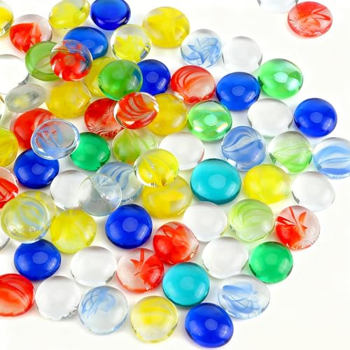 JSMTKJ 100 Pièces Billes Plates en Verre Coloré de 2 cm, Galets de Verre Ornementaux pour Aménagement Paysager des Aquariums, Remplissage de Vase, Décoration de Table