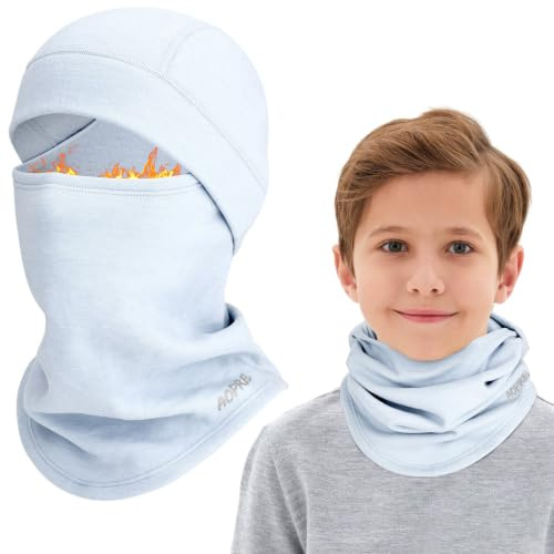 AOPREL Kinder Sturmhaube Winter Balaclava Modal-Wolle-Mix Skimaske | Multifunktional Winddicht Thermo Gesichtsmasken Schlupfmütze Sturmmaske Mütze mit Halswärmer für Jungen & Mädchen