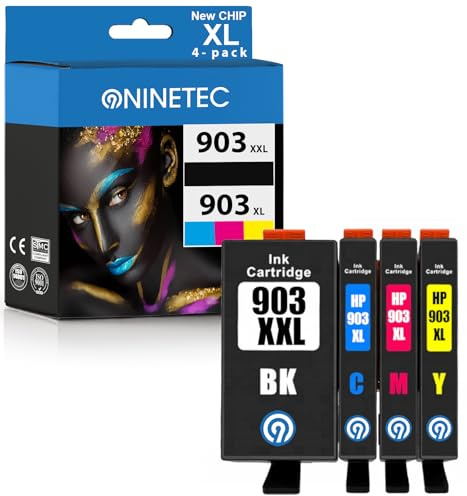 NINETEC 903XL Multipack für HP 903 XXL Druckerpatronen Kompatibel mit 903XL OfficeJet Pro 6860 6868 6950 6960 6970 6975 6978 OfficeJet 6900 6950 Patrone Schwarz Cyan Magenta Gelb 4-Pack