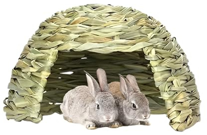 dzqad Grass House For Rabbits, Foldable Bed Hut With Openings House, Portable Grass Shelter For rabbits Guinea Pig Chinchilla Ferret For Play And Sleep