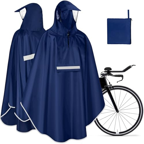 NEWIROVE Poncho Lluvia Bicicleta Plegable Chubasquero Ciclismo Ligeras Poncho Impermeable Hombre Y Mujer Capa Bicicleta Lluvia Con Reflector Chubasquero Poncho, Azul