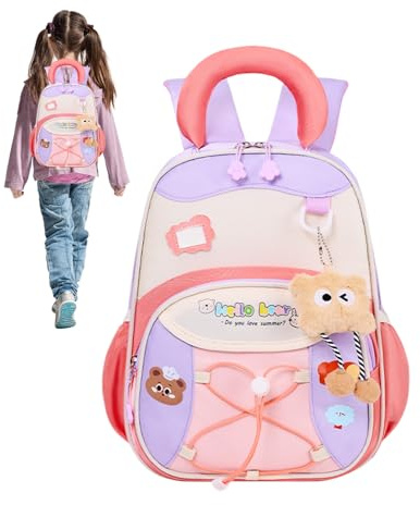Kinderrucksack Mit 32 Cm Höhe Leichte Cartoon Tasche | Farbblock Design Vorschulrucksack Mit Schnallenverschluss Für Kinder Von 3 Bis 6 Jahren Grundschule Reisen