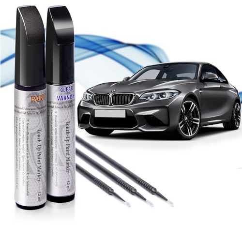 Asturcolor Réparateur de rayures pour voiture, stylo de retouche pour voiture, stylo anti-rayures 2 pièces de peinture de retouche BMW (A90 GRIS SOPHISTO BRILLANTE) avec base + laque.