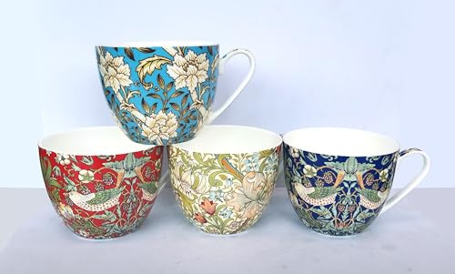 heritage Fine Bone China Mugs,Large Breakfast Cups, William Morris Designs