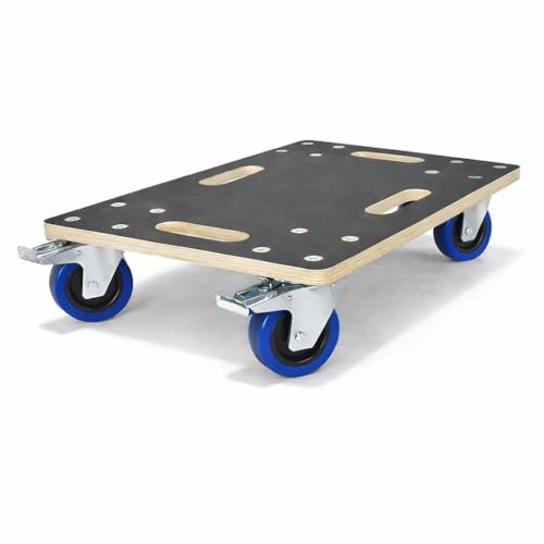 Möbelroller bis 800 kg Tragkraft - aus 18 mm Multiplex Holz mit Rutschfester Siebdruckplatte & 4 Lenkrollen - Transportroller Möbel Rollbrett für Umzug, Werkstatt & Lager (35x50 cm mit Bremse)