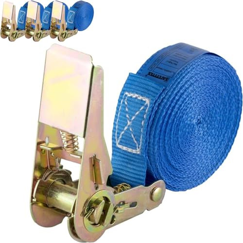 Safetytex Spanngurt 800 kg einteilig - 25 mm x 6 m - Zurrgurt mit Ratsche - Ratschengurte blau (4 Stück / 6m)