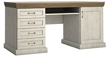 Furniture24 Schreibtisch ROYAL B1 Arbeitstisch Büromöbel Nordische Kiefer Weiß 4 Schubladen 1 Tür Auszieh Tastaturablage