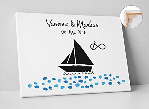 DeinWeddingshop Wedding Fingerprint Fingerabdruck - Leinwand zur Hochzeit - PERSONALISIERT – Maritim Schiff Segel-Boot