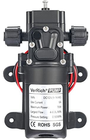 VerRich 12V Pompe per acqua Pompa a membrana microadescante ad alta pressione per camper, roulotte