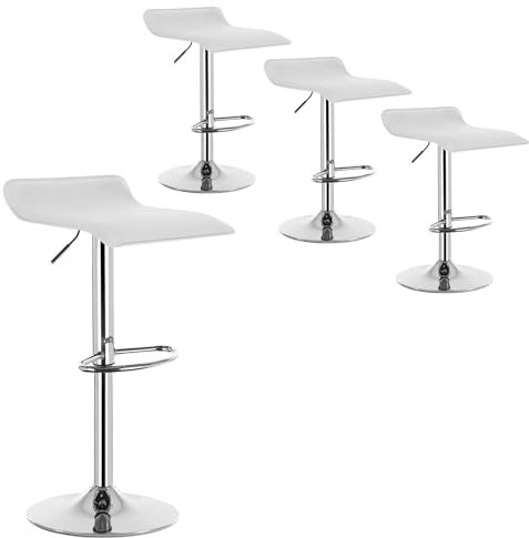 WOLTU Barhocker 4er Set, Höhenverstellbarer Barstuhl, 360° drehbarer Bistrohocker mit Fußstütze, aus Kunstleder Metall, für Bar Küche Theke Café, Weiß+Silber